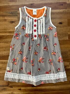 Wildflowers Girls Pocketful of Wonder Mayberry Dress 4 Brown Gingham Floral Lace